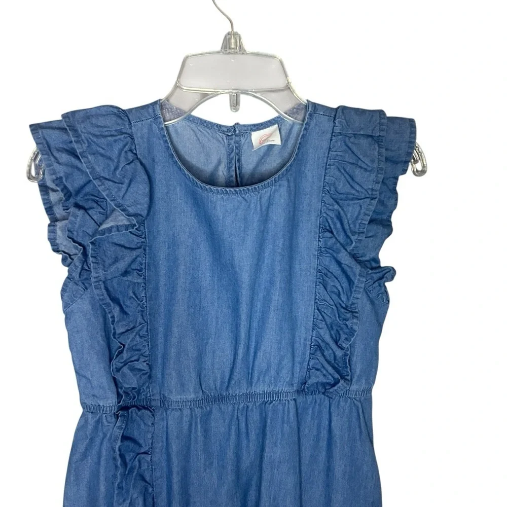 Wonder Nation Girls Chambray Ruffle Dress Blue Size 7/8 Casual Denim Look